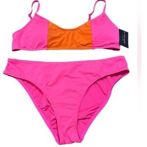 Kate Spade Colorblock Bikini Set Two-Piece Swimsuit Radiant Pink Orange   XL NWT